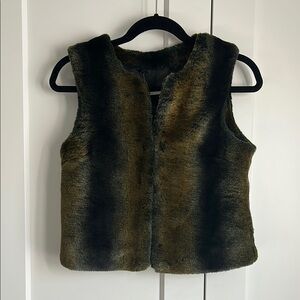 Trina Turk Faux Fur Vest in Olive and Black | 0